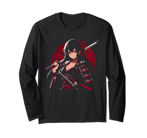 Japanische Gothic Anime Samurai Mädchen Japanische Kunst Frauen Mädchen Langarmshirt Japanische Gothic Anime Samurai Mädchen Japanische Kunst Frauen Mädchen Langarmshirt von Japanese Warrior Japanese Culture Anime Lover