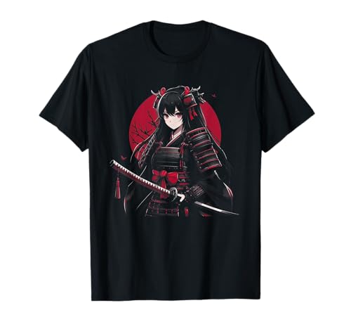 Japanische Gothic Anime Samurai Mädchen Japanische Kunst Frauen Mädchen T-Shirt Japanische Gothic Anime Samurai Mädchen Japanische Kunst Frauen Mädchen T-Shirt von Japanese Warrior Japanese Culture Anime Lover