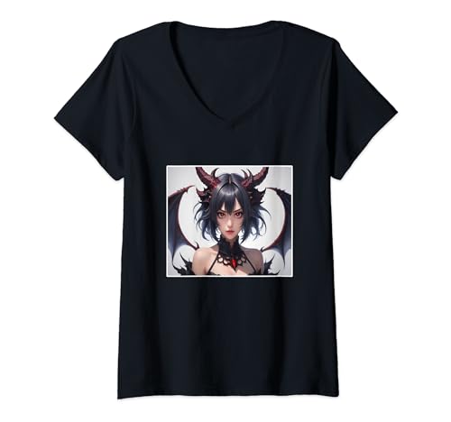 Damen Anime Girl She Devil Dämonin Teufelin Anime Girl yandere T-Shirt mit V-Ausschnitt von Japanese culture my Anime and Manga World