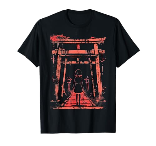 Anime Horror Girl Ästhetisches japanisches Gruseliges Kawai T-Shirt von Japanese shrine Torii gate Red Torii Shinto art