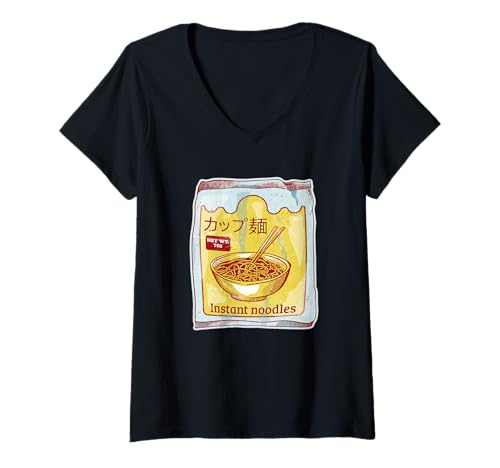 Damen Instantnudeln japanische Schrift T-Shirt mit V-Ausschnitt Damen Instantnudeln japanische Schrift T-Shirt mit V-Ausschnitt von Japanese text designs by Early Kirky