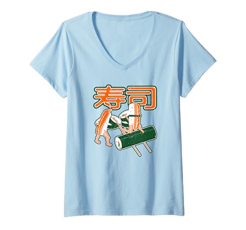 Damen Sushi Roll japanische Schriftzeichen T-Shirt mit V-Ausschnitt Damen Sushi Roll japanische Schriftzeichen T-Shirt mit V-Ausschnitt von Japanese text designs by Early Kirky