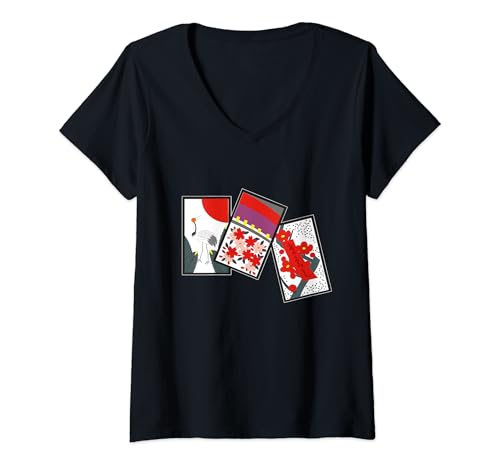 Damen Traditionelle japanische Kunst Hanafuda Herren Damen T-Shirt mit V-Ausschnitt von Japanese traditional art Hanafuda Gifts Co