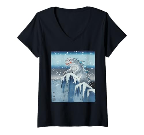 Damen Japanische Kaiju Tshirt Monster Art Men Jungen Kinder T-Shirt mit V-Ausschnitt von Japanisch Shirt Ukiyo-e Art Kaiju Monster
