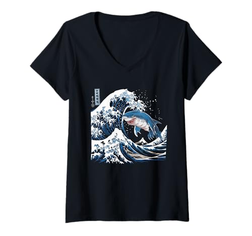 Damen Japanische Kaiju Tshirt Monster Art Men Jungen Kinder T-Shirt mit V-Ausschnitt von Japanisch Shirt Ukiyo-e Art Kaiju Monster