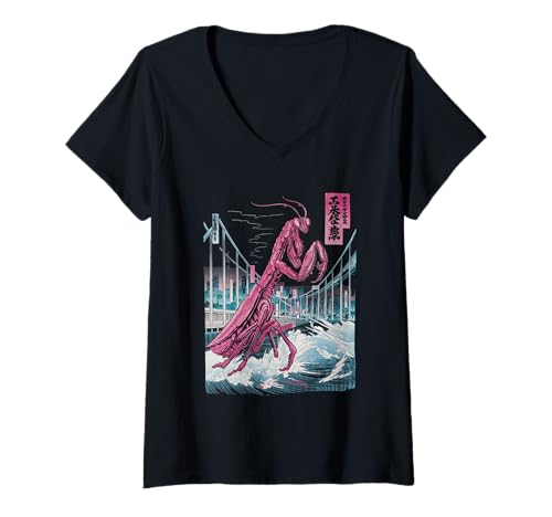 Damen Japanische Kaiju Tshirt Monster Art Men Jungen Kinder T-Shirt mit V-Ausschnitt von Japanisch Shirt Ukiyo-e Art Kaiju Monster