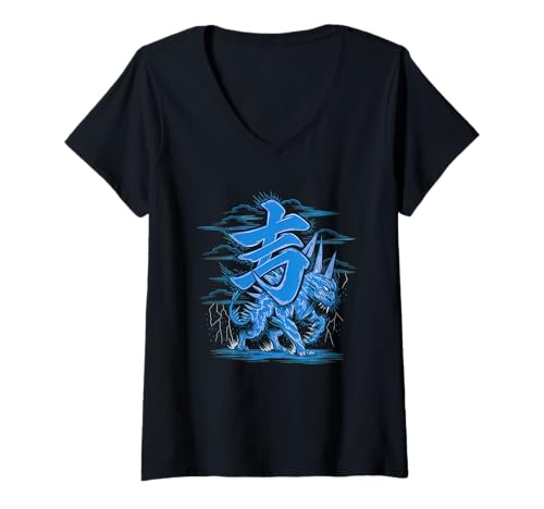 Damen Japanische Kaiju Tshirt Monster Art Men Jungen Kinder T-Shirt mit V-Ausschnitt von Japanisch Shirt Ukiyo-e Art Kaiju Monster