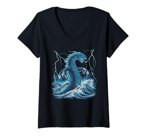 Damen Japanische Kaiju Tshirt Monster Art Men Jungen Kinder T-Shirt mit V-Ausschnitt von Japanisch Shirt Ukiyo-e Art Kaiju Monster