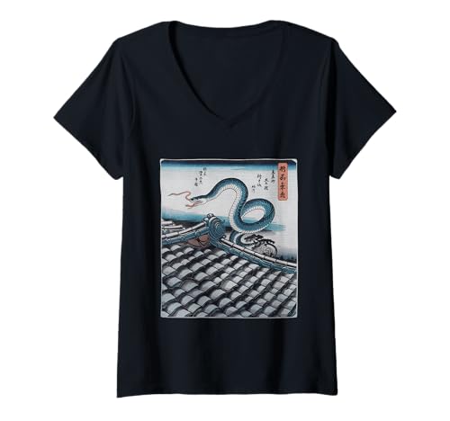 Damen Japanische Kaiju Tshirt Monster Art Men Jungen Kinder T-Shirt mit V-Ausschnitt von Japanisch Shirt Ukiyo-e Art Kaiju Monster
