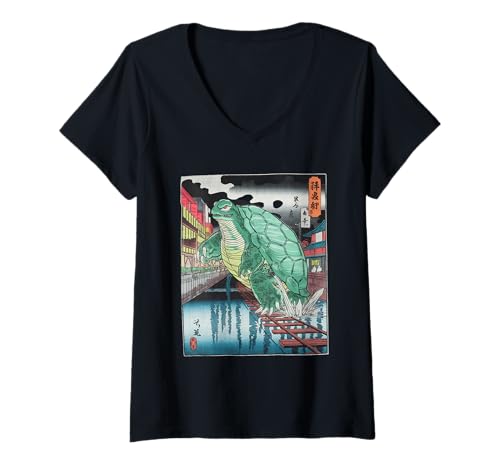 Damen Japanische Kaiju Tshirt Monster Art Men Jungen Kinder T-Shirt mit V-Ausschnitt von Japanisch Shirt Ukiyo-e Art Kaiju Monster