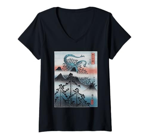 Damen Japanische Kaiju Tshirt Monster Art Men Jungen Kinder T-Shirt mit V-Ausschnitt von Japanisch Shirt Ukiyo-e Art Kaiju Monster