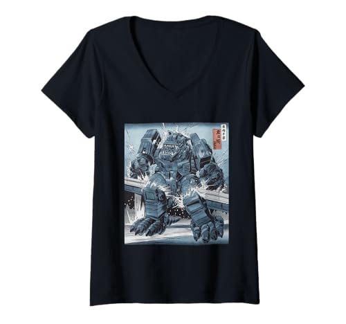 Damen Japanische Kaiju Tshirt Monster Art Men Jungen Kinder T-Shirt mit V-Ausschnitt von Japanisch Shirt Ukiyo-e Art Kaiju Monster