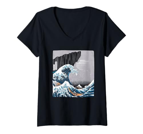 Damen Japanische Kaiju Tshirt Monster Art Men Jungen Kinder T-Shirt mit V-Ausschnitt von Japanisch Shirt Ukiyo-e Art Kaiju Monster