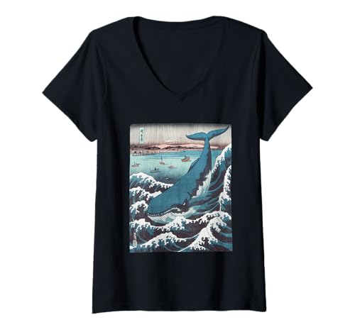 Damen Japanische Kaiju Tshirt Monster Art Men Jungen Kinder T-Shirt mit V-Ausschnitt von Japanisch Shirt Ukiyo-e Art Kaiju Monster