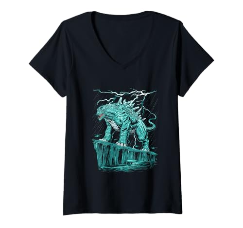 Damen Japanische Kaiju Tshirt Monster Art Men Jungen Kinder T-Shirt mit V-Ausschnitt von Japanisch Shirt Ukiyo-e Art Kaiju Monster