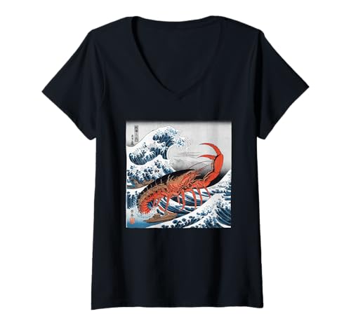 Damen Japanische Kaiju Tshirt Monster Art Men Jungen Kinder T-Shirt mit V-Ausschnitt von Japanisch Shirt Ukiyo-e Art Kaiju Monster