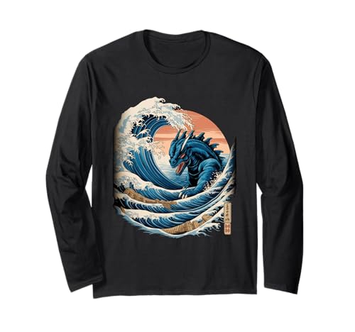 Japanische Kaiju Tshirt Monster Art Men Jungen Kinder Langarmshirt von Japanisch Shirt Ukiyo-e Art Kaiju Monster