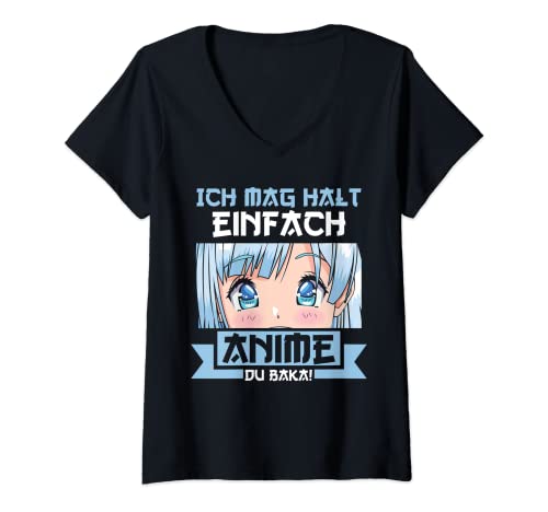 Damen Ich mag halt einfach Anime Du baka! Anime Japanisch T-Shirt mit V-Ausschnitt von Japanisch & Kawaii Geschenk