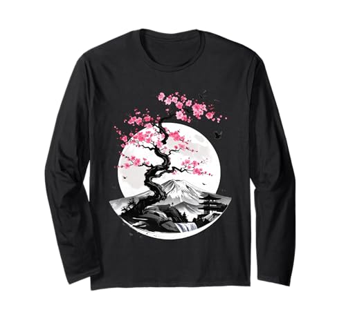 Japanische Kirschblüte T -Shirt Männer Frauen Sakura Moon Langarmshirt von Japanische Kirschblüte Sakura Fuji für Männer