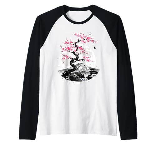 Japanische Kirschblüte T -Shirt Männer Frauen Sakura Moon Raglan von Japanische Kirschblüte Sakura Fuji für Männer