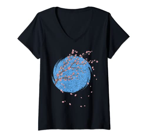 Damen Japan Sakura Blüten Japanische Kirschblüten T-Shirt mit V-Ausschnitt von Japanische Kirschblüten Japan Sakura Geschenk