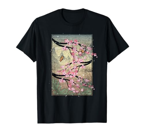 Japanische Kirschblüten Japan Sakura Geschenk T-Shirt, Unisex-Erwachsene, Unisex-Kinder, Schwarz, S, Kurzarm, Klassische Passform, Polyester 100% von Japanische Kirschblüten Japan Sakura Geschenk