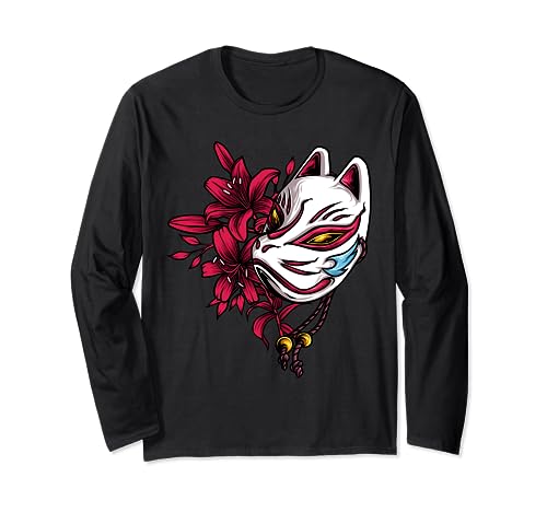 Kitsune Maske Japan Anime Kumiho Neunschwänziger Fuchs Langarmshirt von Japanische Kitsune Rotfuchs Eisfuchs Bekleidung