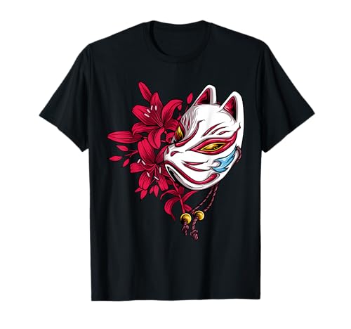 Kitsune Maske Japan Anime Kumiho Neunschwänziger Fuchs T-Shirt von Japanische Kitsune Rotfuchs Eisfuchs Bekleidung