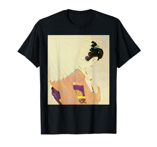 Geisha Japanische Frau Regenschirm Kimono Shin-hanga Ukiyo-e T-Shirt von Japanische Kunst, Ukiyo-e & Vintage Kunstdruck