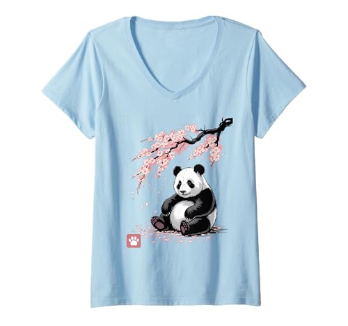 Damen Panda Kirschblüten Cherry Blossom Japanese Pandabär Japan T-Shirt mit V-Ausschnitt von Japanische Kunst Japan Kultur Outfits