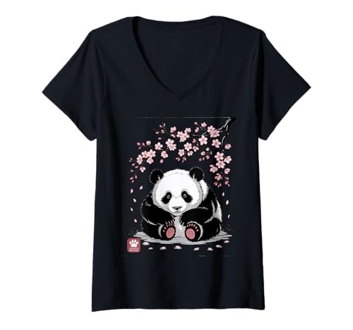 Damen Panda Kirschblüten Cherry Blossom Japanese Pandabär Japan T-Shirt mit V-Ausschnitt von Japanische Kunst Japan Kultur Outfits