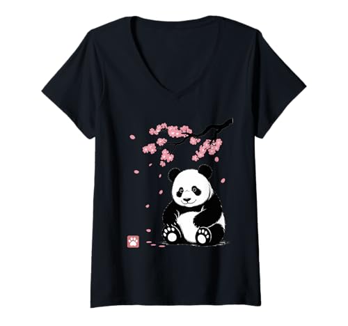 Damen Panda Kirschblüten Cherry Blossom Japanese Pandabär Japan T-Shirt mit V-Ausschnitt von Japanische Kunst Japan Kultur Outfits