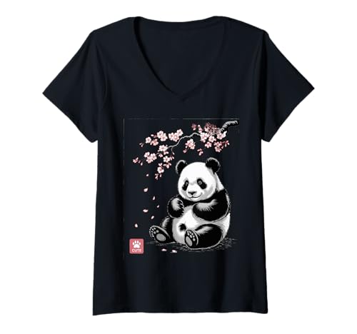 Damen Panda Kirschblüten Cherry Blossom Japanese Pandabär Japan T-Shirt mit V-Ausschnitt von Japanische Kunst Japan Kultur Outfits