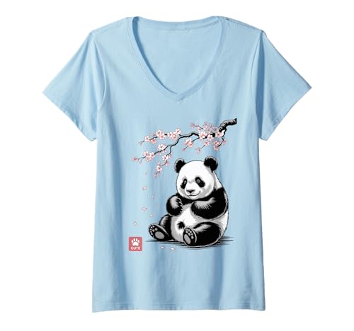 Damen Panda Kirschblüten Cherry Blossom Japanese Pandabär Japan T-Shirt mit V-Ausschnitt von Japanische Kunst Japan Kultur Outfits