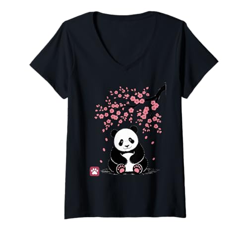 Damen Panda Kirschblüten Cherry Blossom Japanese Pandabär Japan T-Shirt mit V-Ausschnitt von Japanische Kunst Japan Kultur Outfits