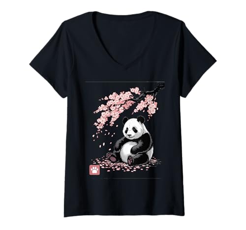 Damen Panda Kirschblüten Cherry Blossom Japanese Pandabär Japan T-Shirt mit V-Ausschnitt von Japanische Kunst Japan Kultur Outfits