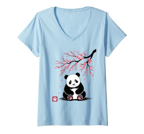 Damen Panda Kirschblüten Cherry Blossom Japanese Pandabär Japan T-Shirt mit V-Ausschnitt von Japanische Kunst Japan Kultur Outfits