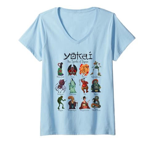 Damen Japanische Yokai T-Shirt mit V-Ausschnitt Damen Japanische Yokai T-Shirt mit V-Ausschnitt von Japanische Mythologie Designs