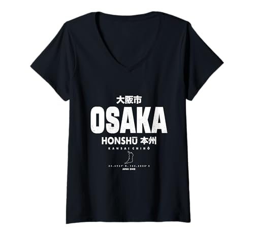 Damen Osaka Honshu Japanisch Kansai Region Japan T-Shirt mit V-Ausschnitt von Japanische Otaku Motive für Japan Liebhaber