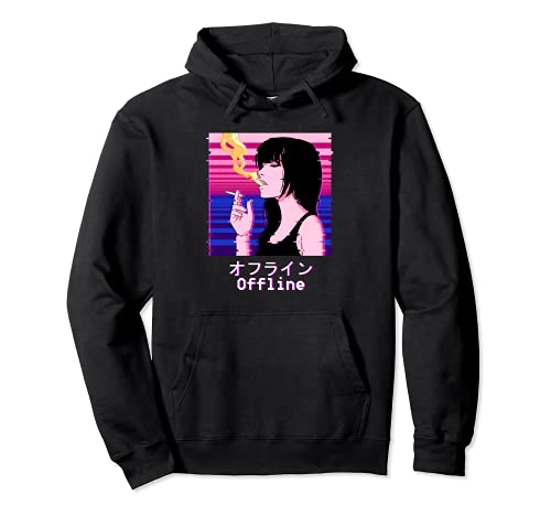 Japanische ästhetische Trauriges Gesicht Anime Mädchen Pullover Hoodie von Japanische ästhetische Dampfwellenkleidung Co.