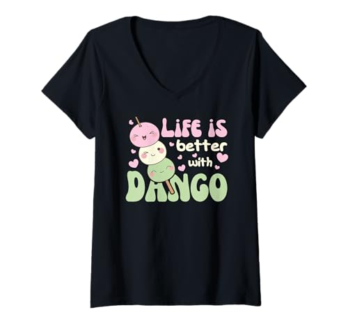 Damen Life is Better with dango Kawaii Dango Reiskuchen Dango T-Shirt mit V-Ausschnitt Damen Life is Better with dango Kawaii Dango Reiskuchen Dango T-Shirt mit V-Ausschnitt von Japanisches Street Food Graphic Design