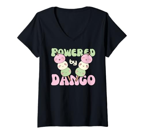 Damen Powered by Dango Kawaii Dango Reiskuchen Dango T-Shirt mit V-Ausschnitt Damen Powered by Dango Kawaii Dango Reiskuchen Dango T-Shirt mit V-Ausschnitt von Japanisches Street Food Graphic Design
