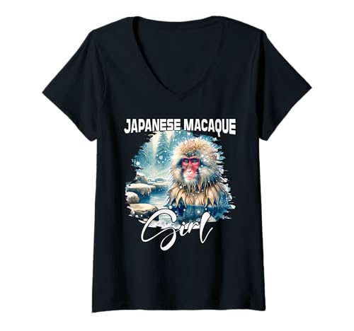 Damen Japanese Macaque Mädchen Japanmakak T-Shirt mit V-Ausschnitt Damen Japanese Macaque Mädchen Japanmakak T-Shirt mit V-Ausschnitt von Japanmakak Designs Damen