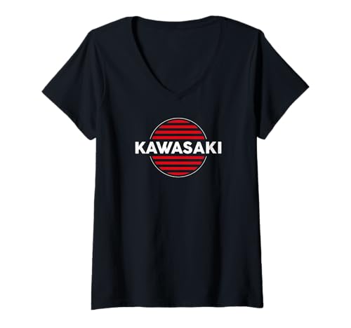 Damen Kawasaki – Die Sonnenaufgangsstadt Japans (Retro-Design) T-Shirt mit V-Ausschnitt von Japans Industriestadt - Rote aufgehende Sonne