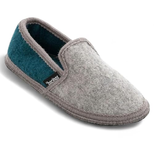 Japanwelt Bacinas geschlossene Mokassins Hausschuhe mit Borte Unisex - warme Filzhausschuhe aus Schafswolle Größe 39 grau/jadegrün von Japanwelt