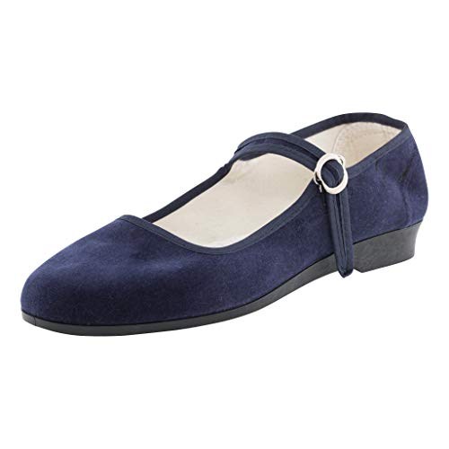 Japanwelt China Samtschuhe Damen Blau Größe 33 EU - offene Trachtenschuhe mit Riemchen und Absatz von Japanwelt