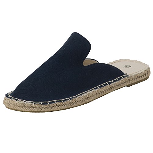 Japanwelt Damen Espadrilles Canvas Pantoffeln Navy - Flache Slipper Sommerschuhe Clogs Größe 41 von Japanwelt