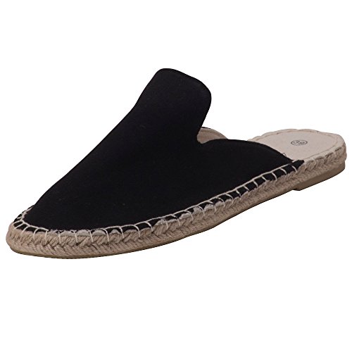 Japanwelt Damen Espadrilles Canvas Pantoffeln Schwarz - Flache Slipper Sommerschuhe Clogs Größe 37 von Japanwelt