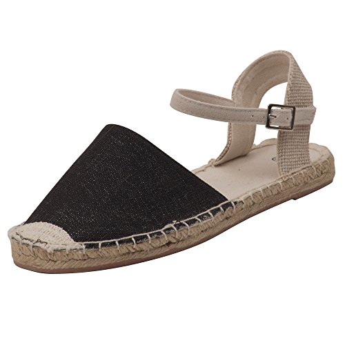 Japanwelt Espadrilles für Damen I Riemchen - Sommer-Latschen Espandrillos Damen-Slipper Sommerschuhe Leinenschuhe Spanisch Leinenschuhe Plateau Mokassin Espandrilles Schlüpfschuhe Halbschuhe von Japanwelt