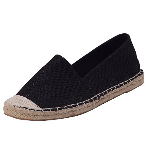 Japanwelt Damen Espadrilles Glitzer Canvas Schwarz - Flache Slipper Sommerschuhe Abendgarderobe Größe 36 von Japanwelt